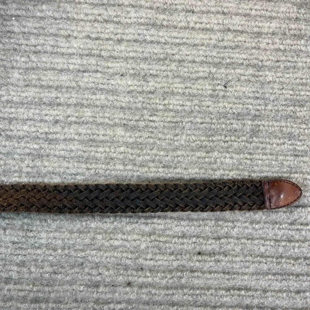 Vintage Brown Braided Leather Belt Woven Round Buckle Made in Mexico 36 2337